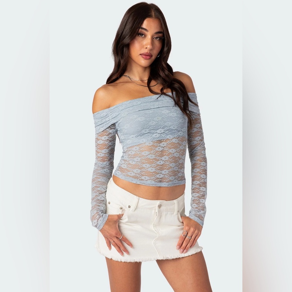 Edikted fold over sheer lace top